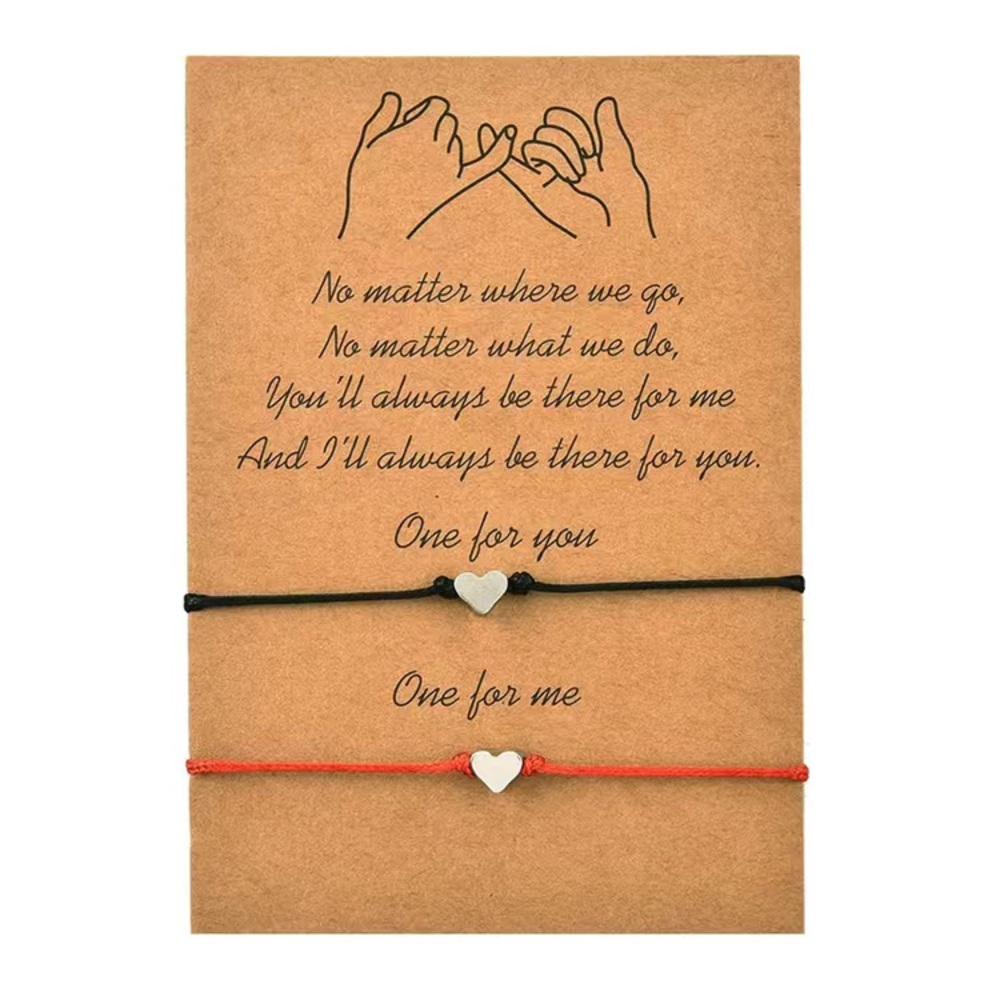 NEW Heart Dainty One For Me One For You Black and Red Cord Bracelet
